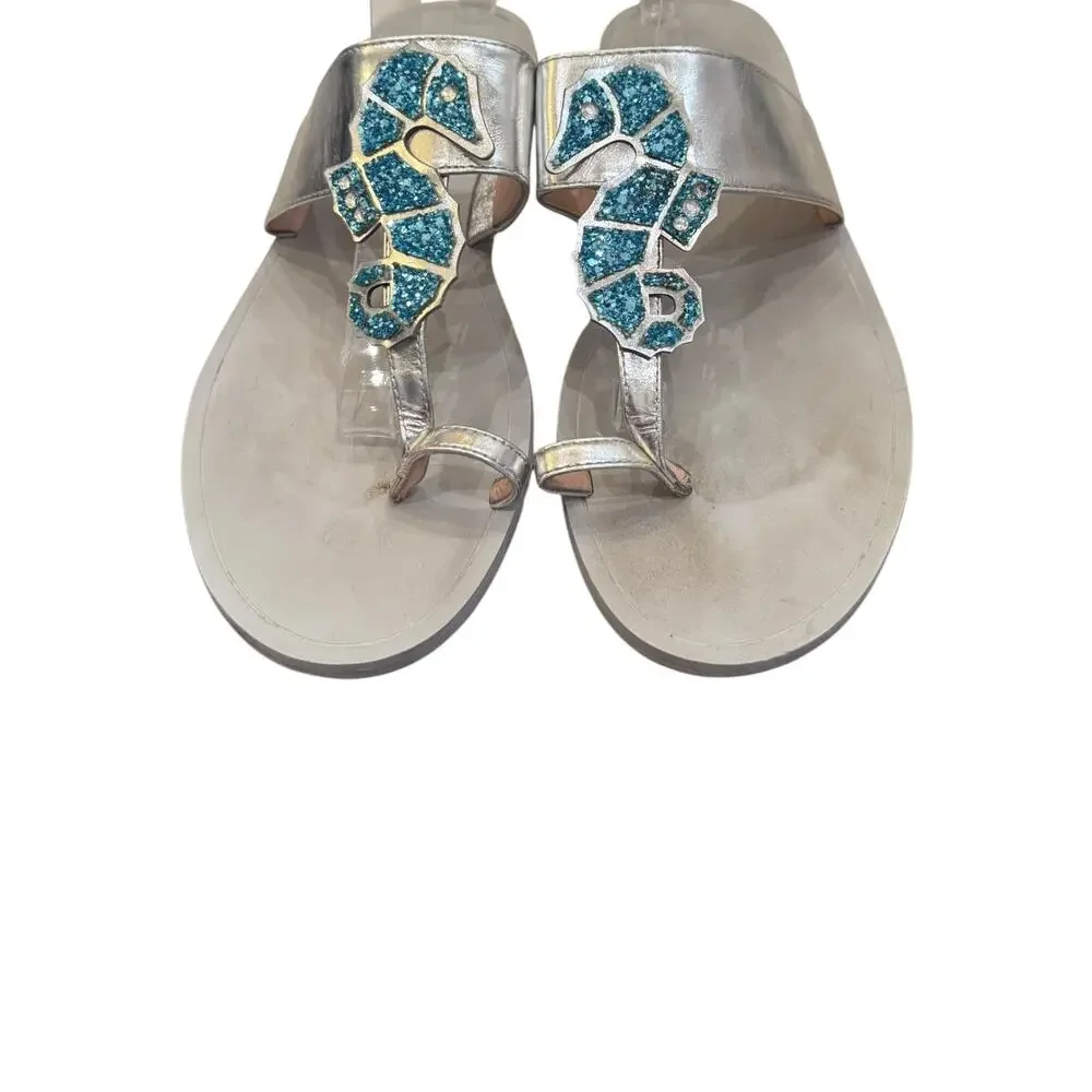 Kate Spade New York Jeweled Seahorse Metallic Leather Sandals 8M